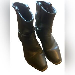 Black Biker Boots ankle high. Leather with silver buckle. Size 8.5